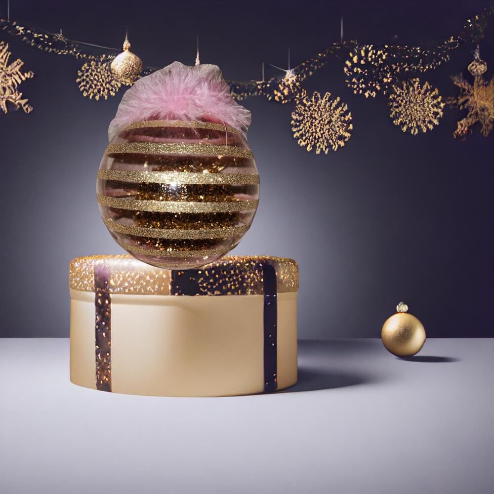 4 Inch Pink and Gold Plastic Ornament
